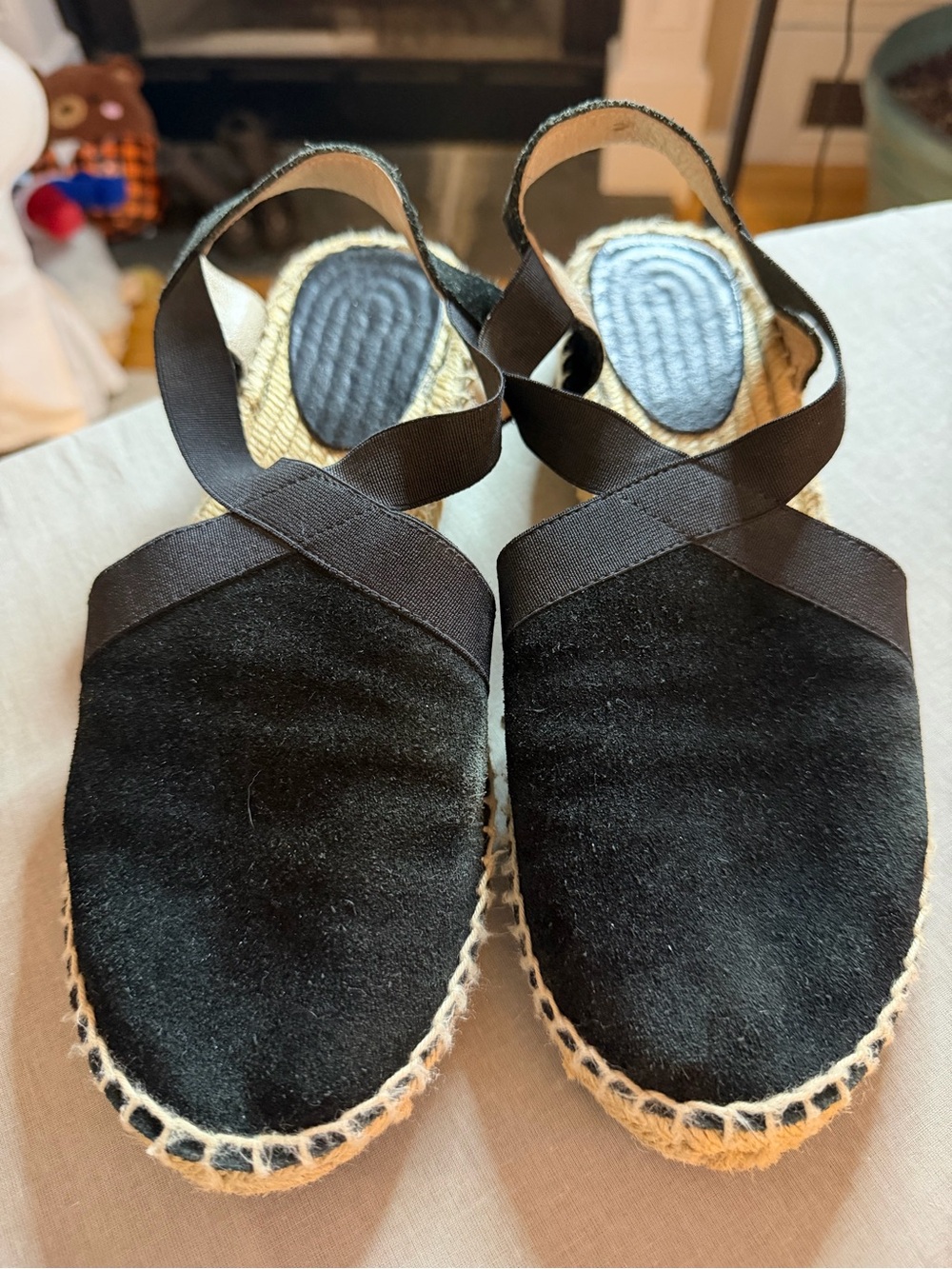 Spanish Suede Wedge Espadrilles with Comfy Elastic Stretch Straps Women's 9